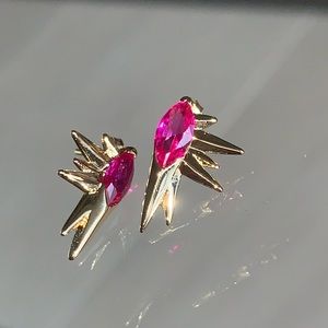 Melinda Maria Ariana Starburst Gold Earrings with Simulated Pink Sapphire